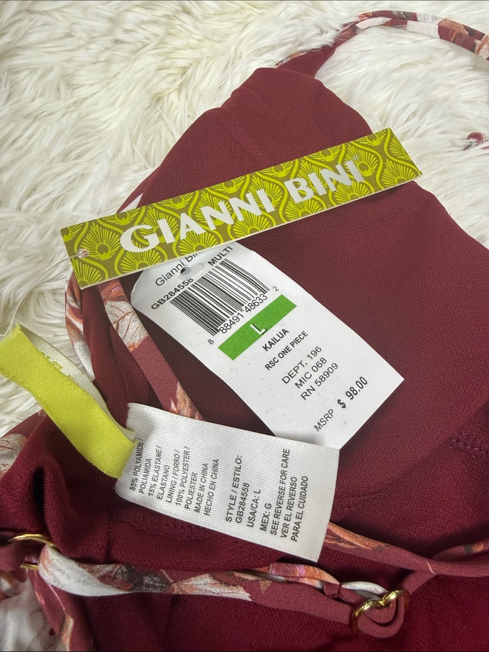 Gianni Bini GB  Floral One-Piece Swimsuit halter Burgundy - Picture 7 of 9